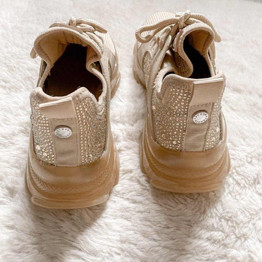 Steve Madden Maxima Rhinestone Crystal Tan Blush Sneakers Shoes Runners Sz  7.5 - Picture 6 of 10
